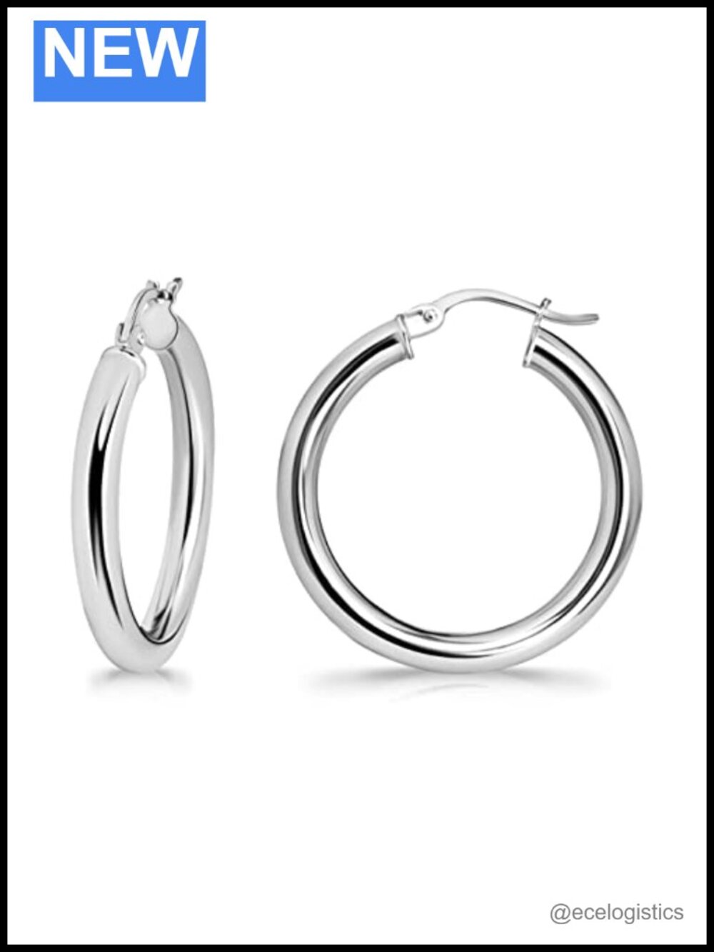 Sterling Silver Hoop Earrings Polished Round-Tube Huggie 15mm-30mm